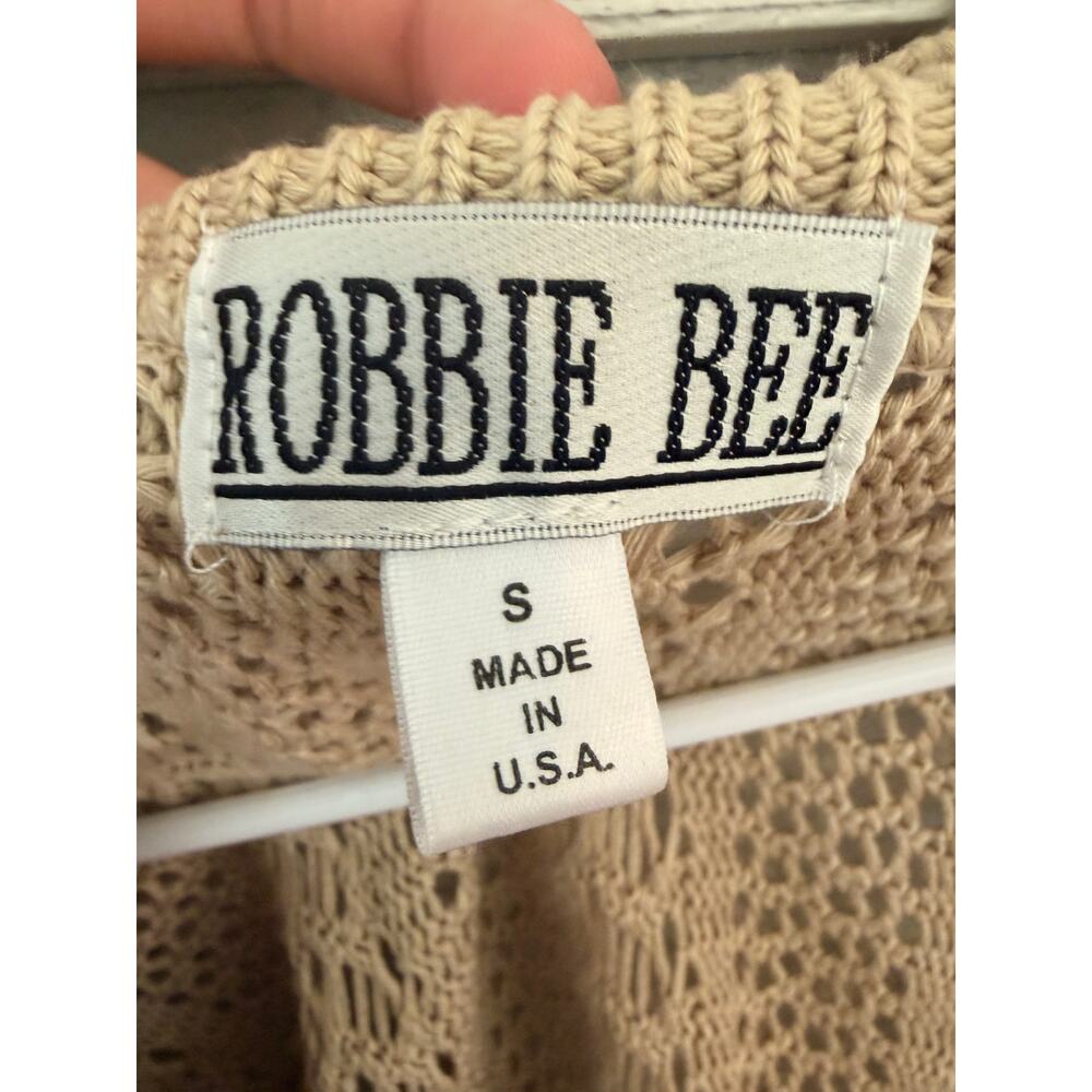Robbie Bee Taupe Open Knit Short Sleeve Cardigan Shrug Small USA Made - Picture 3 of 4